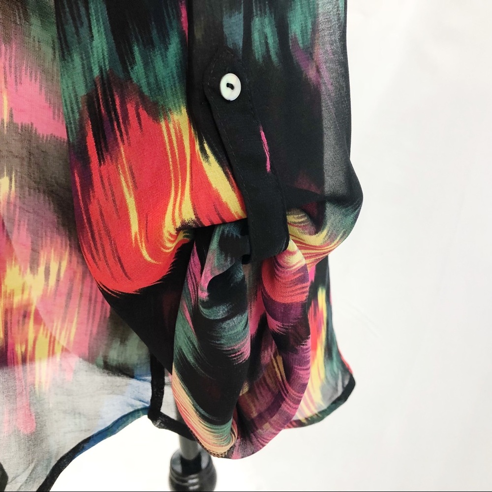 Sheer Blouse Long Sleeve Watercolor, Size L - Picture 4 of 5